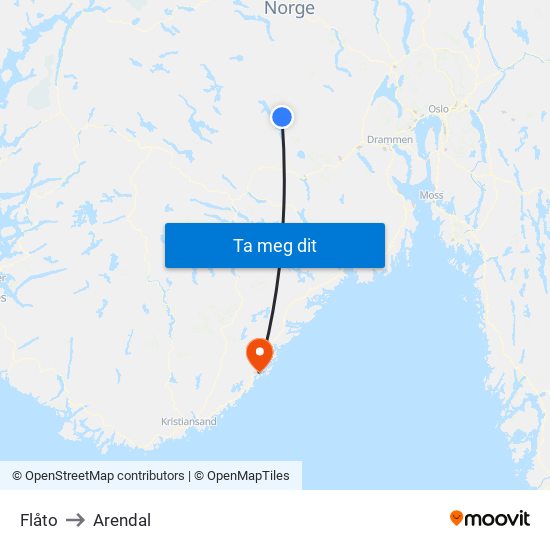 Flåto to Arendal map