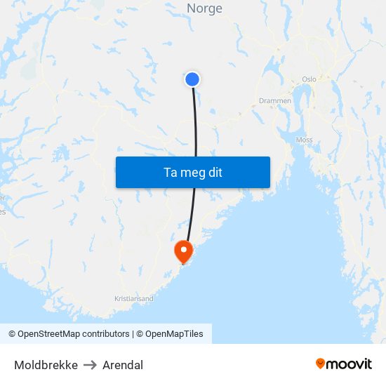 Moldbrekke to Arendal map