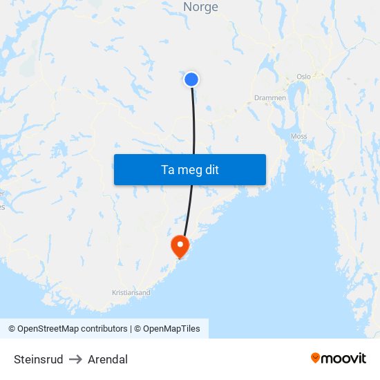 Steinsrud to Arendal map
