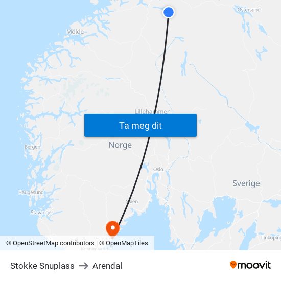 Stokke Snuplass to Arendal map