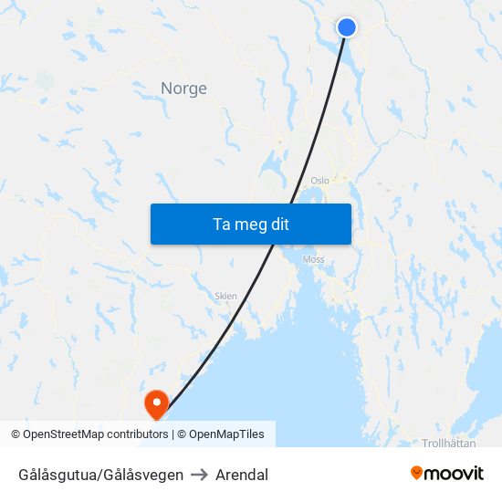 Gålåsgutua/Gålåsvegen to Arendal map