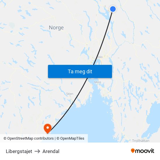 Libergstajet to Arendal map