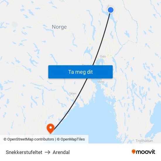 Snekkerstufeltet to Arendal map