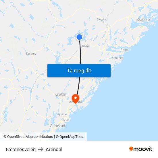 Færsnesveien to Arendal map