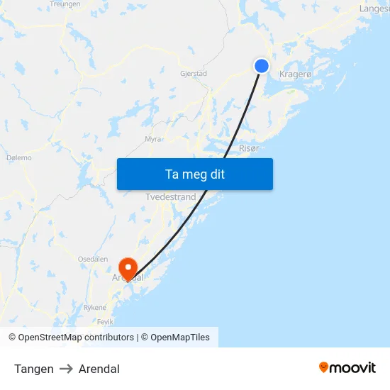 Tangen to Arendal map