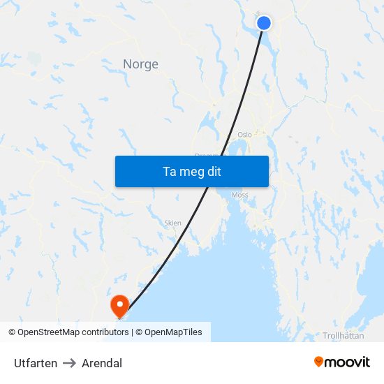 Utfarten to Arendal map