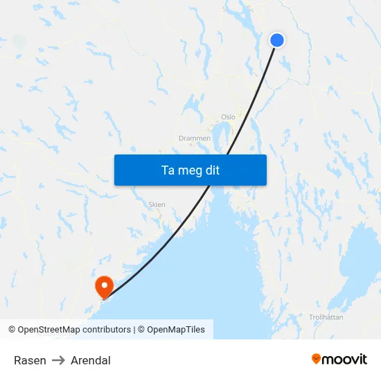 Rasen to Arendal map