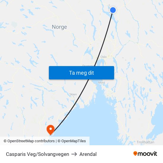Casparis Veg/Solvangvegen to Arendal map