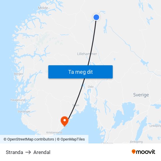 Stranda to Arendal map