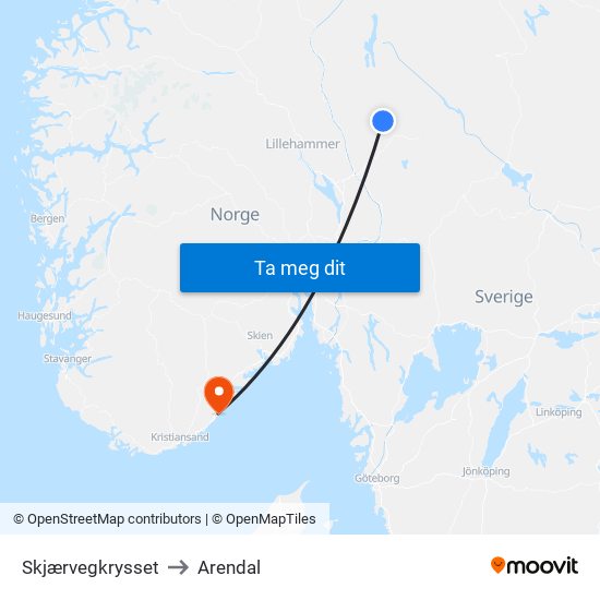 Skjærvegkrysset to Arendal map