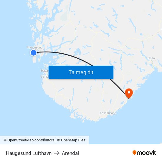 Haugesund Lufthavn to Arendal map