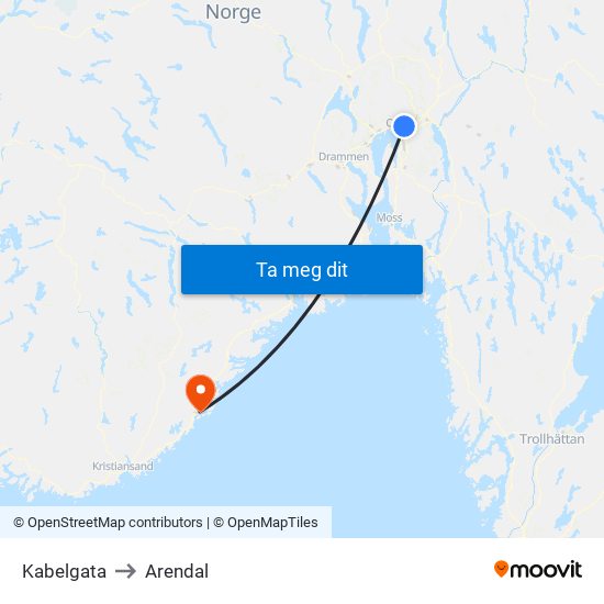Kabelgata to Arendal map