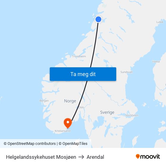Helgelandssykehuset Mosjøen to Arendal map