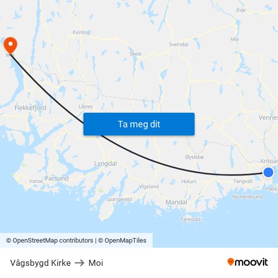 Vågsbygd Kirke to Moi map