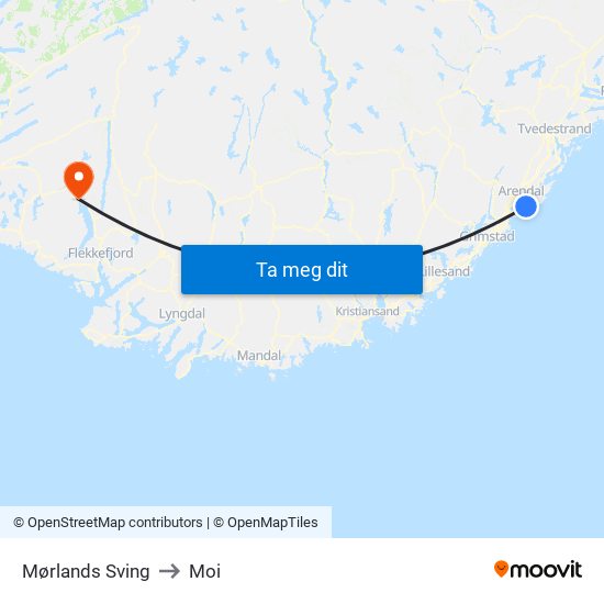 Mørlands Sving to Moi map