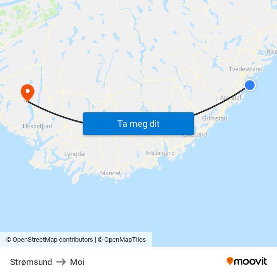 Strømsund to Moi map
