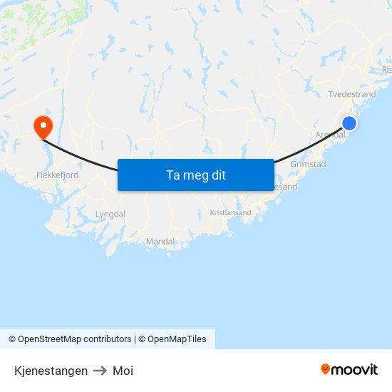 Kjenestangen to Moi map