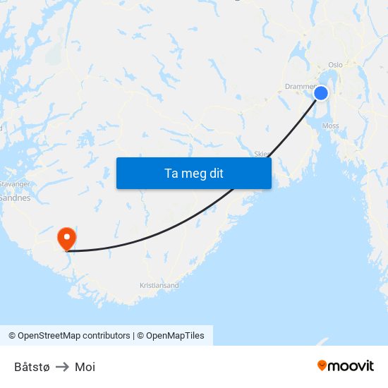 Båtstø to Moi map