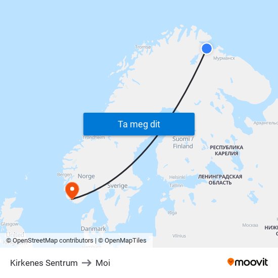 Kirkenes Sentrum to Moi map