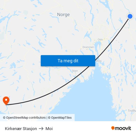 Kirkenær Stasjon to Moi map