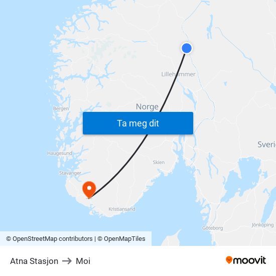 Atna Stasjon to Moi map