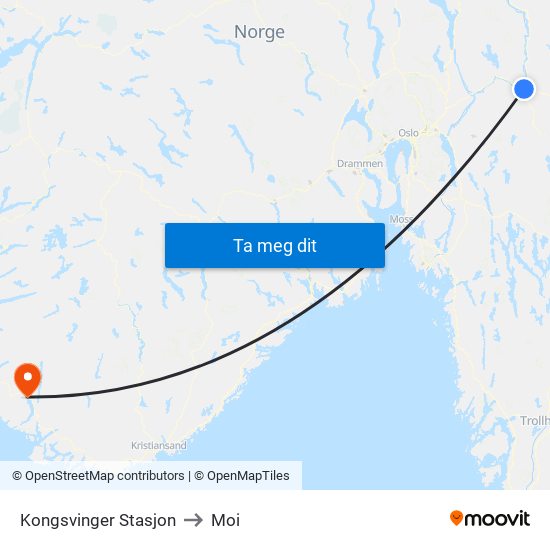 Kongsvinger Stasjon to Moi map