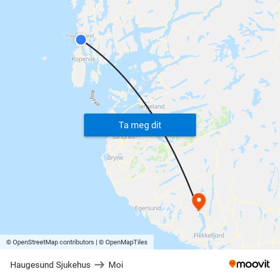 Haugesund Sjukehus to Moi map