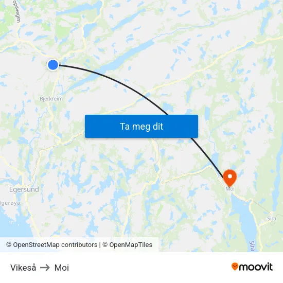 Vikeså to Moi map