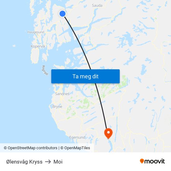 Ølensvåg Kryss to Moi map