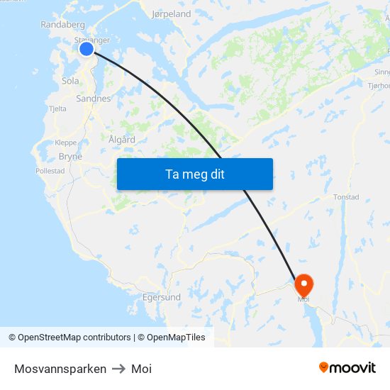 Mosvannsparken to Moi map