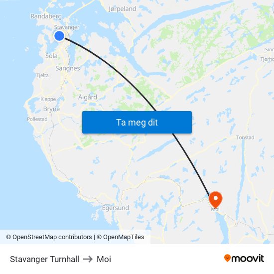 Stavanger Turnhall to Moi map