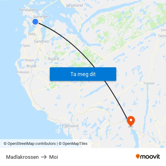 Madlakrossen to Moi map
