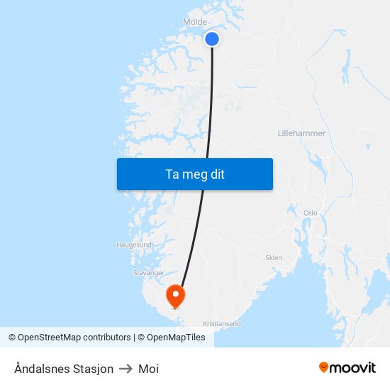 Åndalsnes Stasjon to Moi map