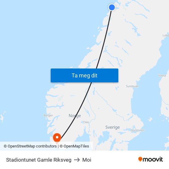 Stadiontunet Gamle Riksveg to Moi map