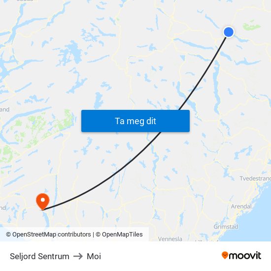 Seljord Sentrum to Moi map