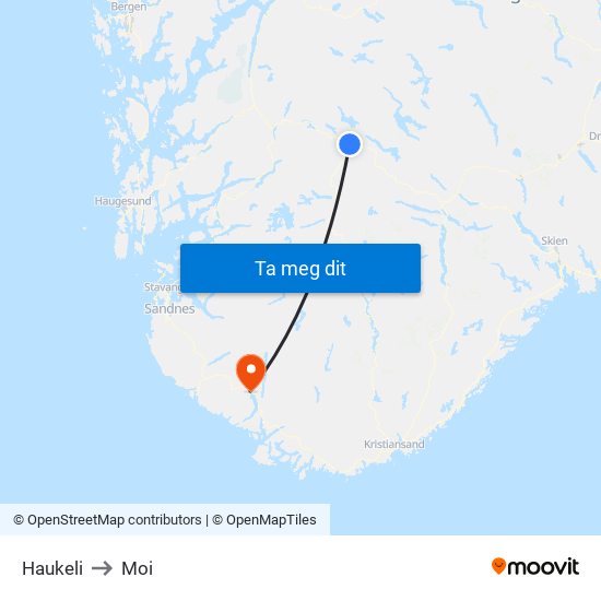 Haukeli to Moi map