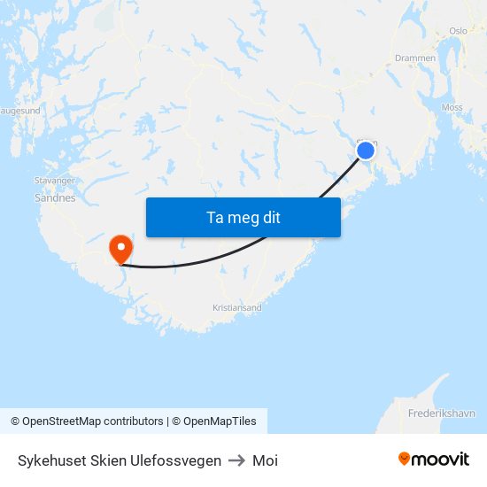 Sykehuset Skien Ulefossvegen to Moi map