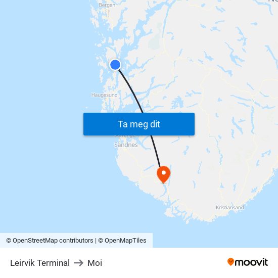 Leirvik Terminal to Moi map