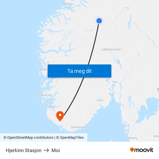 Hjerkinn Stasjon to Moi map