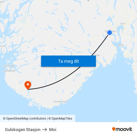 Gulskogen Stasjon to Moi map
