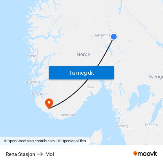 Rena Stasjon to Moi map