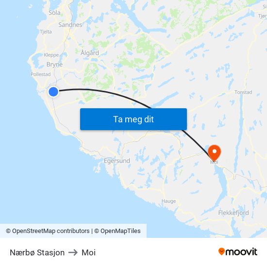 Nærbø Stasjon to Moi map