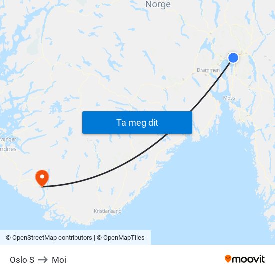 Oslo S to Moi map