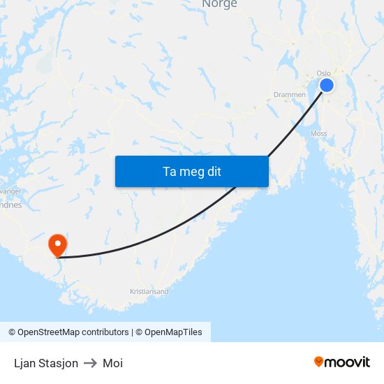 Ljan Stasjon to Moi map