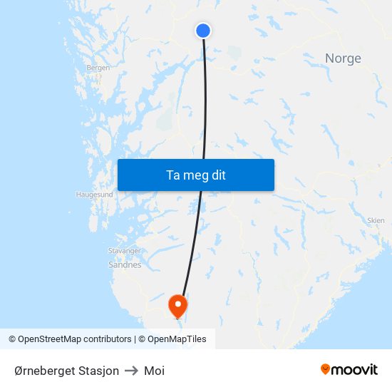 Ørneberget Stasjon to Moi map