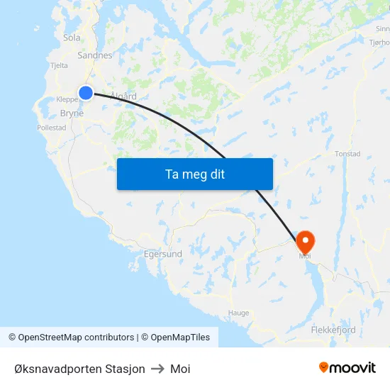 Øksnavadporten Stasjon to Moi map