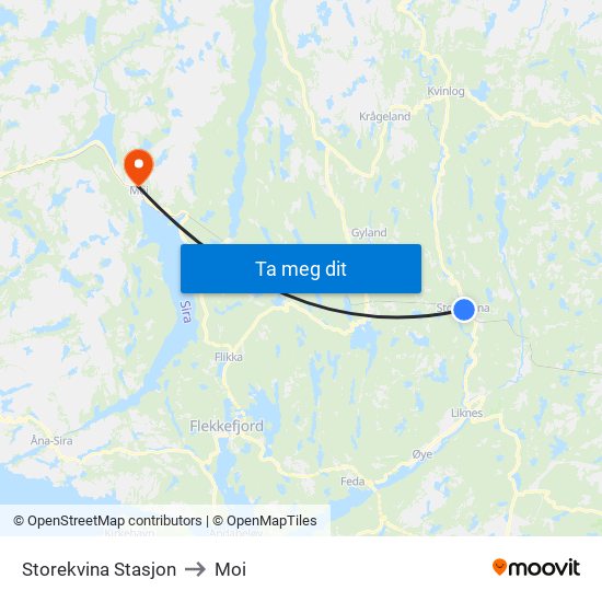 Storekvina Stasjon to Moi map