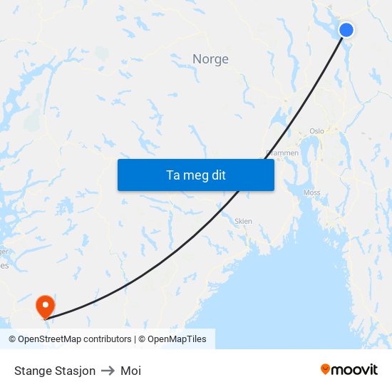 Stange Stasjon to Moi map