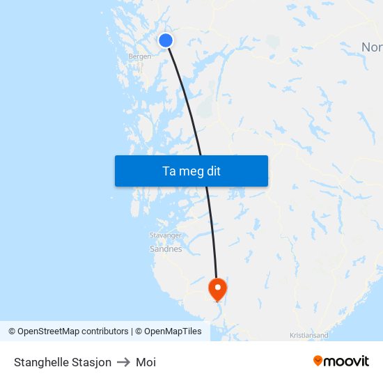 Stanghelle Stasjon to Moi map