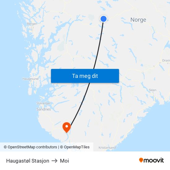 Haugastøl Stasjon to Moi map